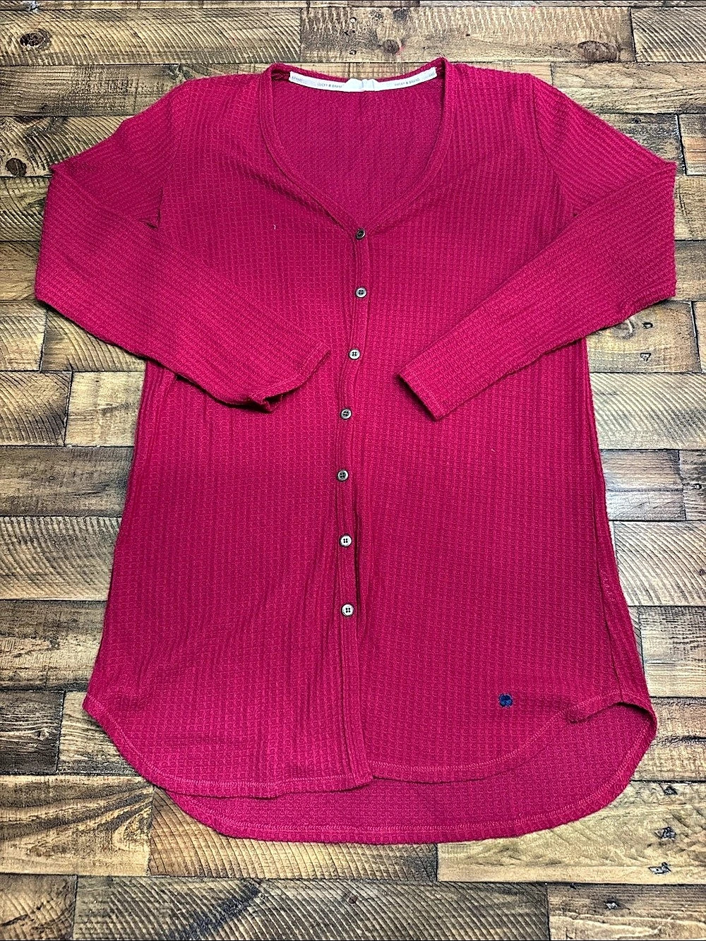 Lucky Brand Waffle-Knit Button-Up Cardigan Pink Small